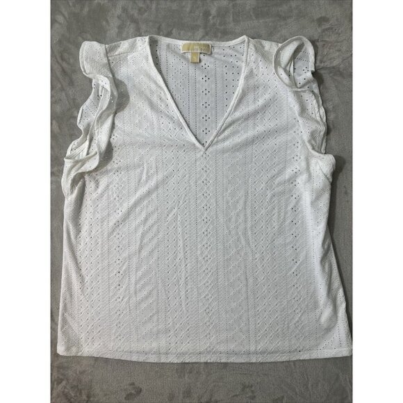 Michael Kors Tops - Women’s Michael Kors Blouse White V-Neck Size Xl